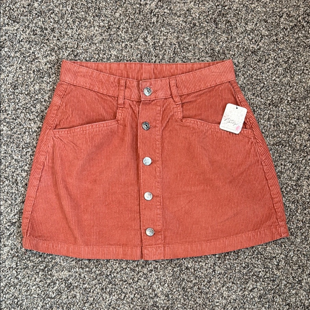 Free People Women's Coral/Rust Corduroy Button-Front Skirt